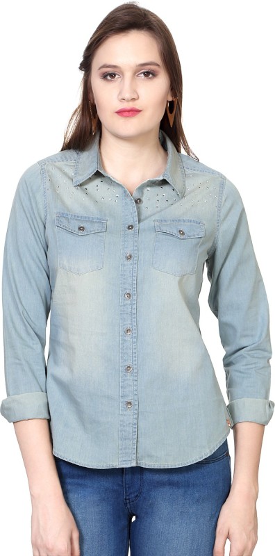 SF Jeans by Pantaloons Women Solid Casual Blue Shirt