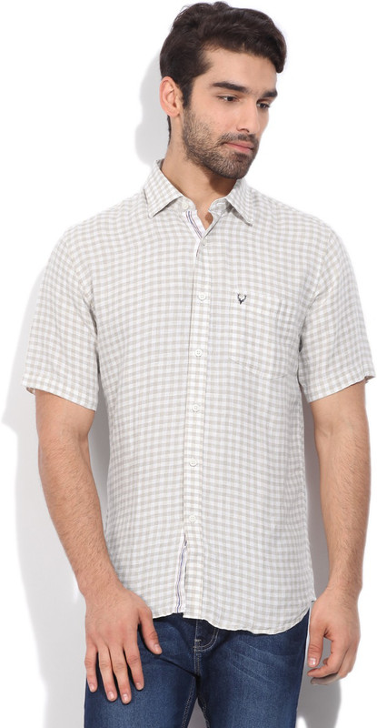 Allen Solly Men Checkered Casual White, Brown Shirt