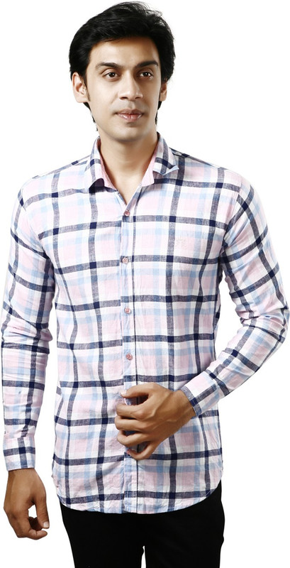 Kraasa Men Checkered Casual Pink, Blue, White Shirt