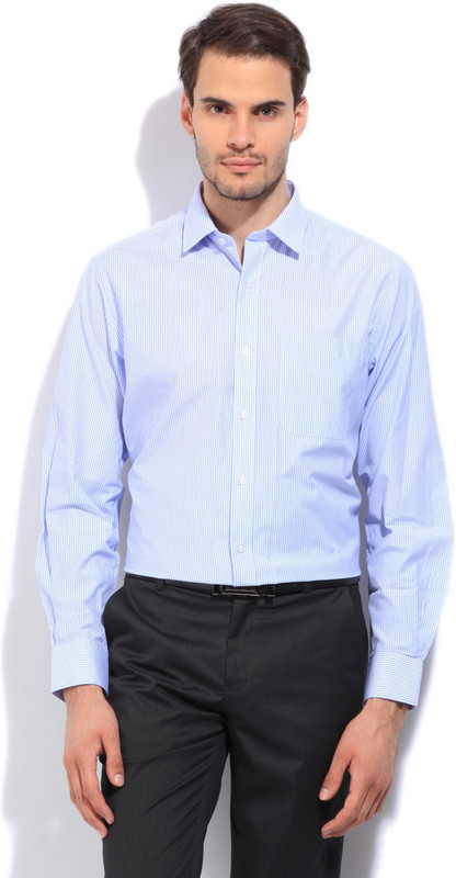 John Players Men Striped Formal White, Blue Shirt