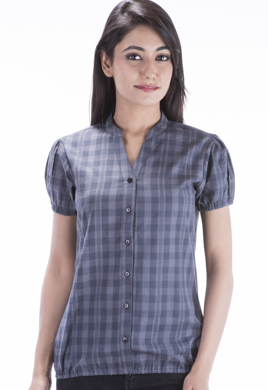 Amadore Women Checkered Casual Grey Shirt