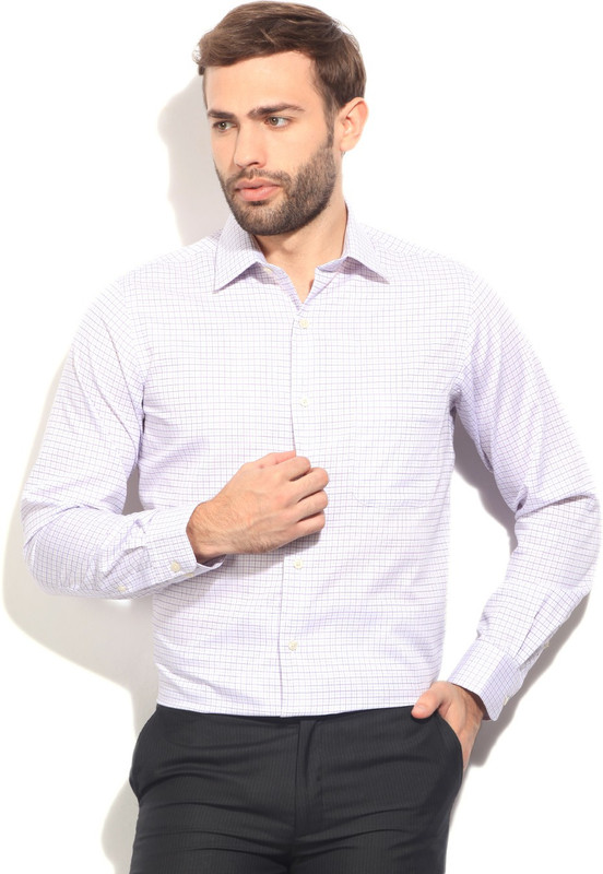 Arrow Men Checkered Formal White, Purple Shirt