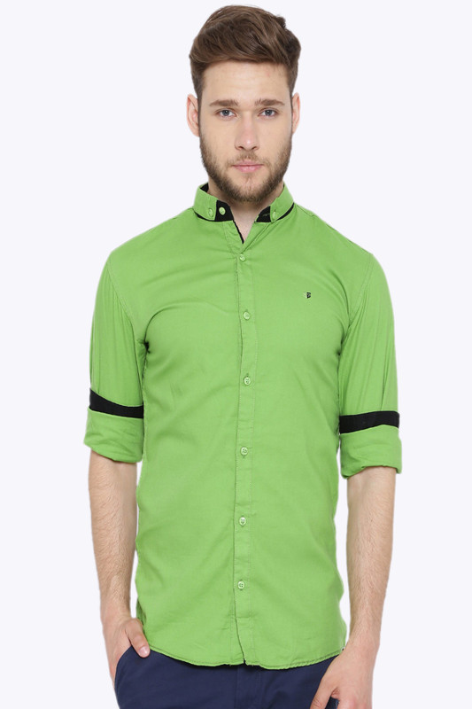 Fifty Two Men Solid Casual Light Green Shirt