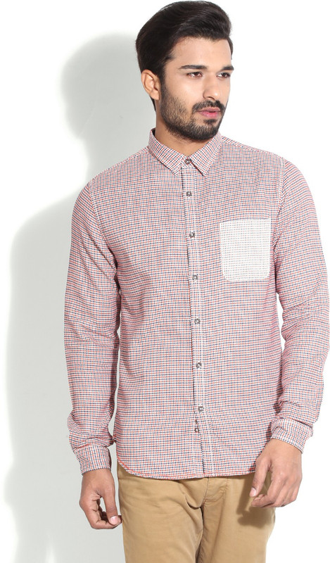 United Colors of Benetton. Men Solid Casual White, Blue, Orange Shirt