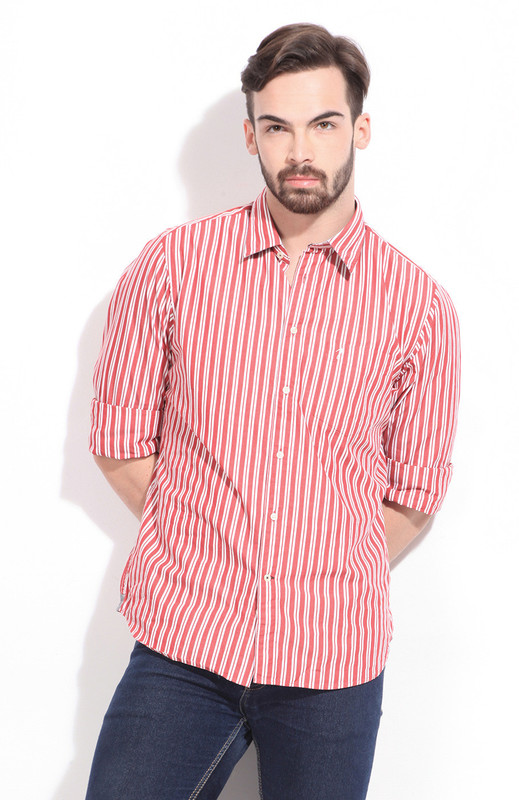 Indian Terrain Men Striped Formal Red Shirt