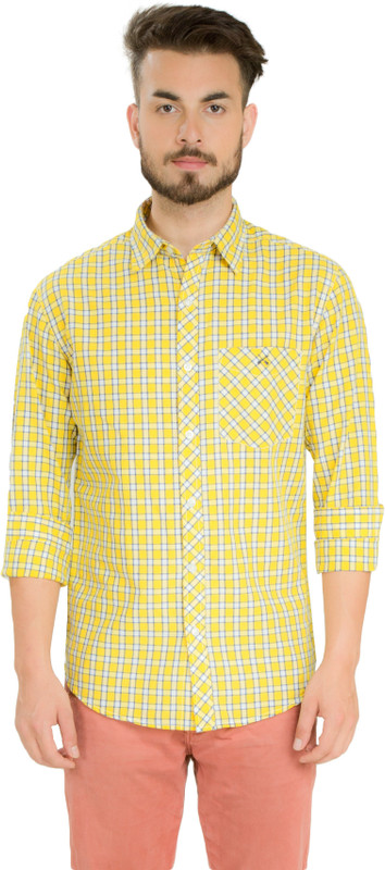 Club X Men Checkered Casual Yellow, White Shirt