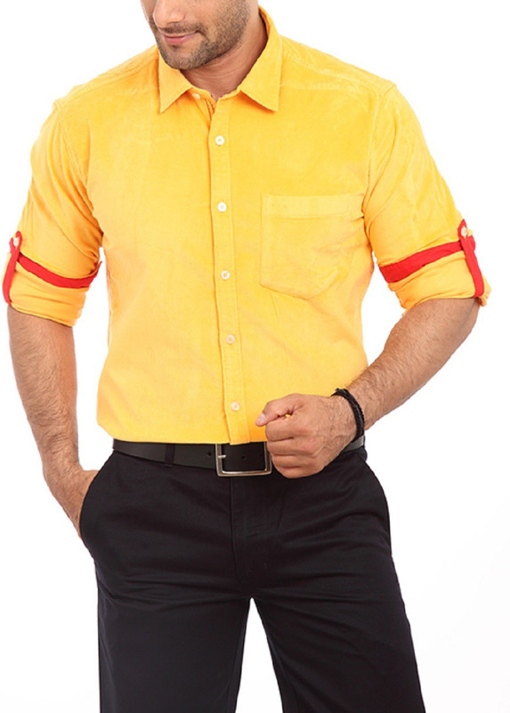 ColorPlus Men Striped Casual Yellow Shirt
