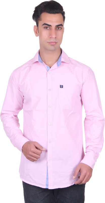Cotblend Men Solid Casual Pink Shirt