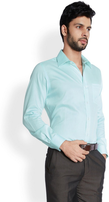 Park Avenue Men Striped Formal Light Green Shirt