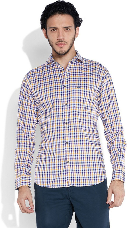 Park Avenue Men Checkered Casual Yellow, Blue Shirt