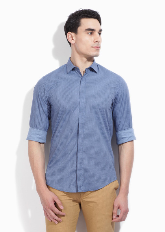 Peter England Men Printed Casual Blue, Dark Blue Shirt