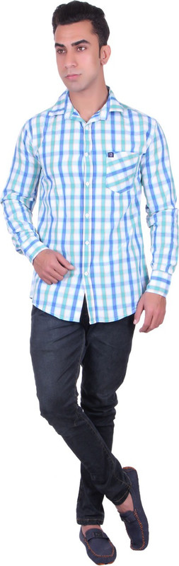 Cotblend Men Striped Casual Blue Shirt
