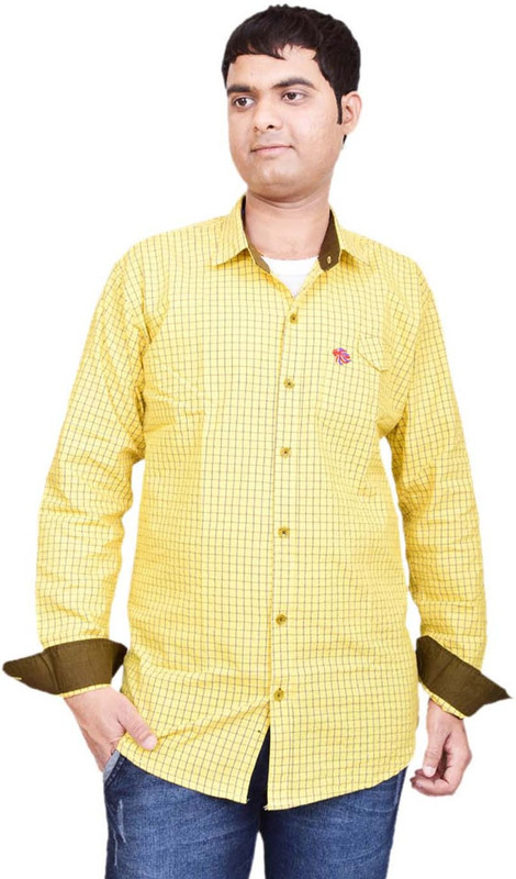 British Terminal Men Checkered Casual Yellow Shirt
