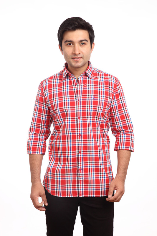 Parx Men Checkered Casual Red Shirt