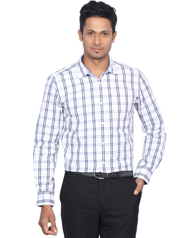 D'Indian Club Men Checkered Formal White Shirt