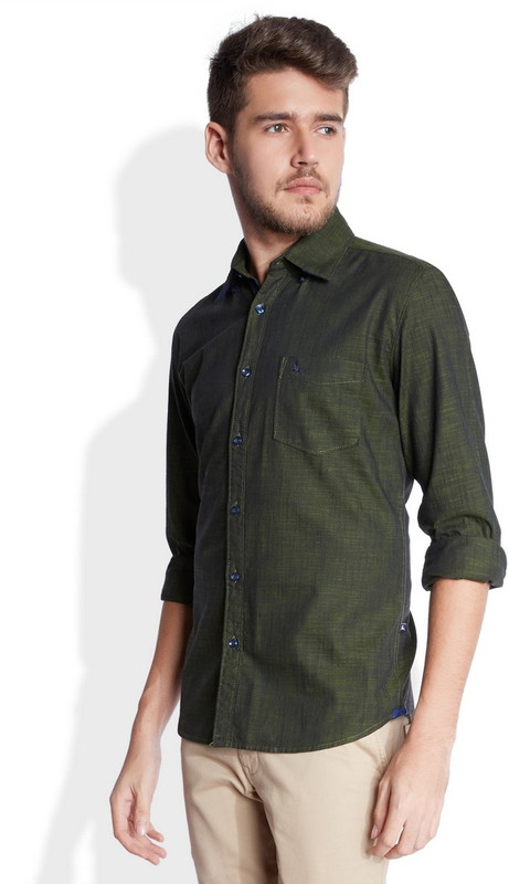 Parx Men Solid Casual Dark Green Shirt