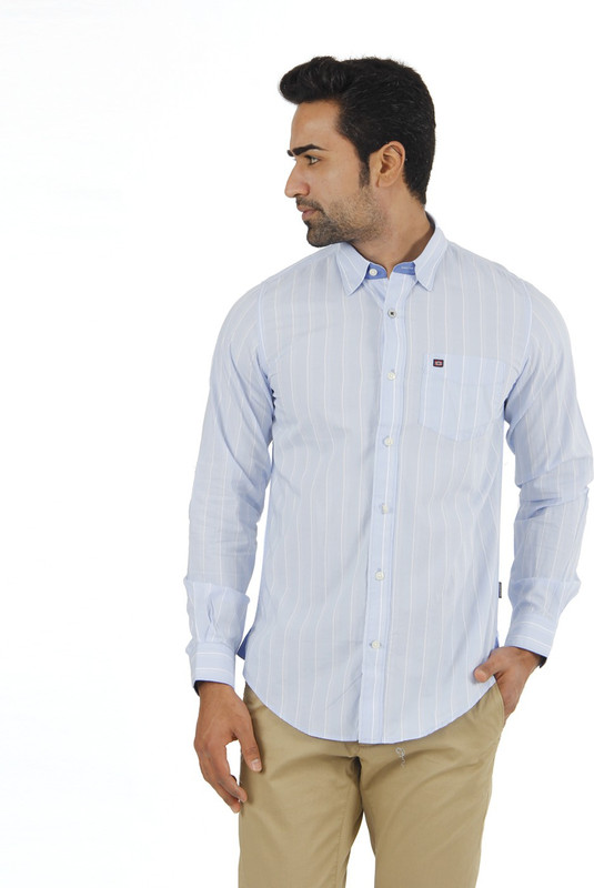 London Fog Men Striped Casual Light Blue Shirt