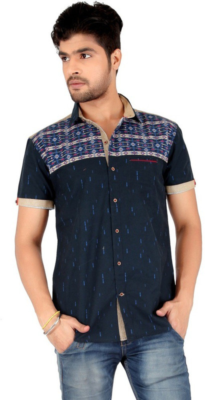 Carbone Men Printed Casual Dark Blue Shirt