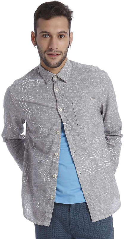 Jack & Jones Men Self Design Casual Grey Shirt