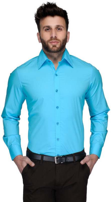 FabTag - Being Fab Men Solid Casual Blue Shirt