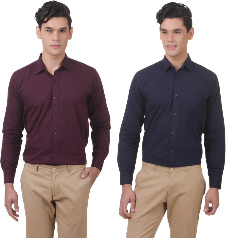 You Forever Men Solid Casual Purple, Blue Shirt(Pack of 2)