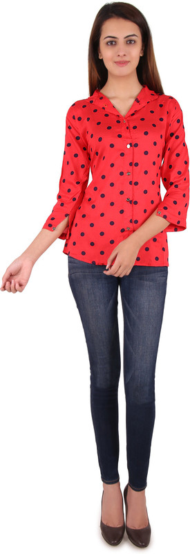 Western World Women Polka Print Casual Red Shirt