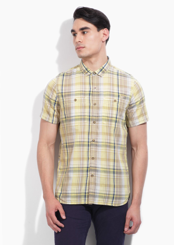 WROGN Men Checkered Casual Beige, Blue, Yellow Shirt