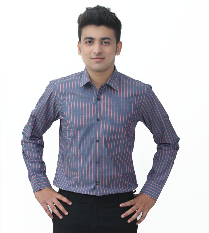 Kriss Men Striped Formal Grey, Pink Shirt