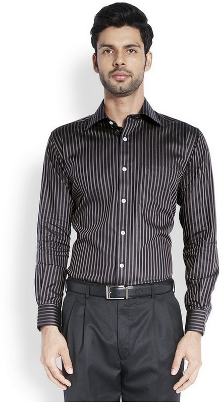 Raymond Men Striped Casual Brown Shirt
