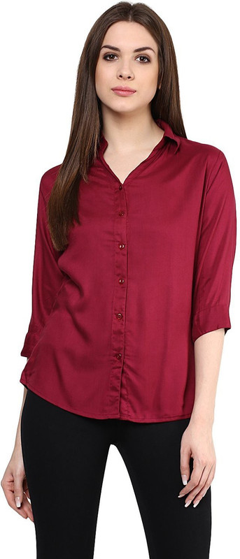 YUKON Women Solid Casual Maroon Shirt