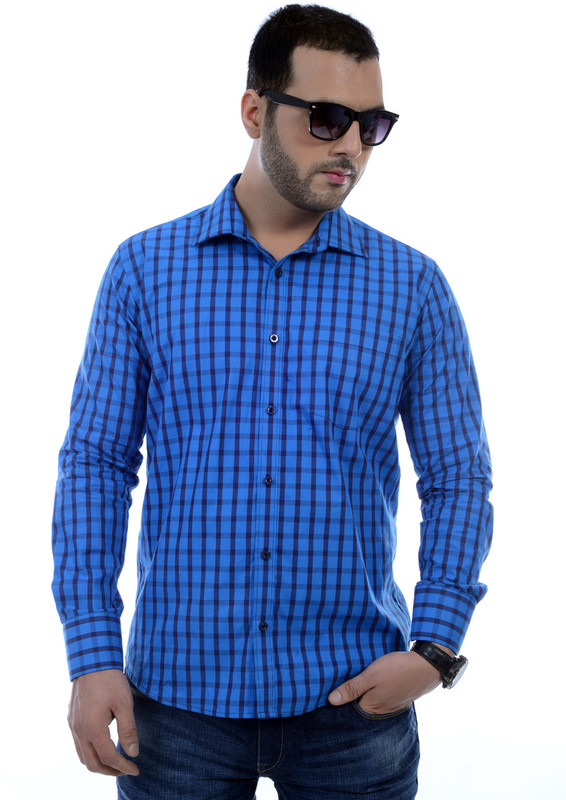 Zeal Men Checkered Formal Blue, Dark Blue Shirt