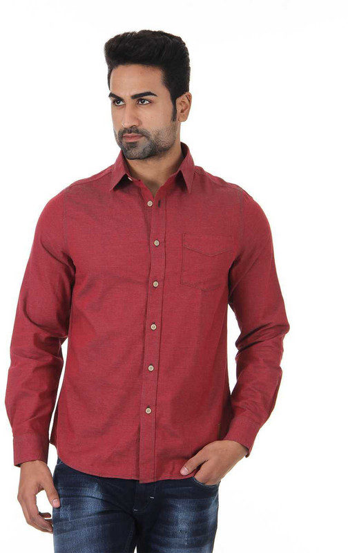 London Fog Men Solid Casual Maroon Shirt