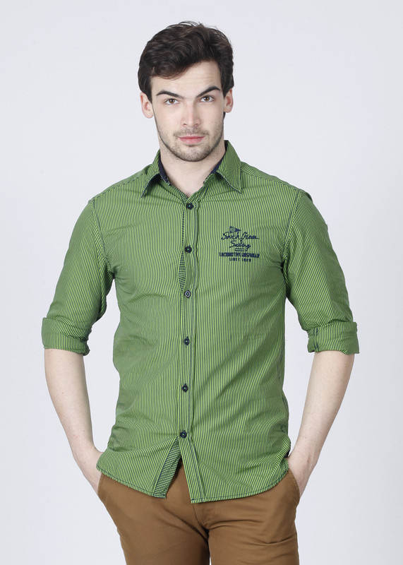 Locomotive Men Striped Casual Blue, Green Shirt