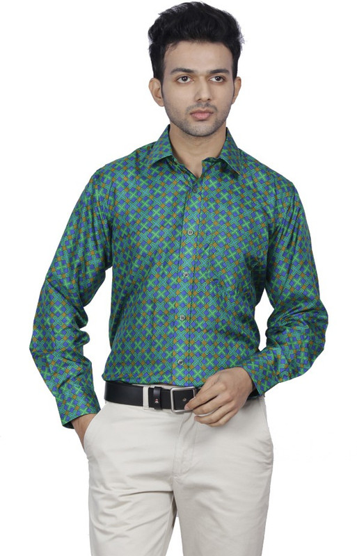 Jpeters Men Printed Formal Green Shirt