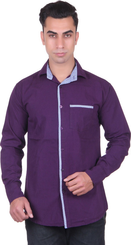 Cotblend Men Solid Casual Purple Shirt