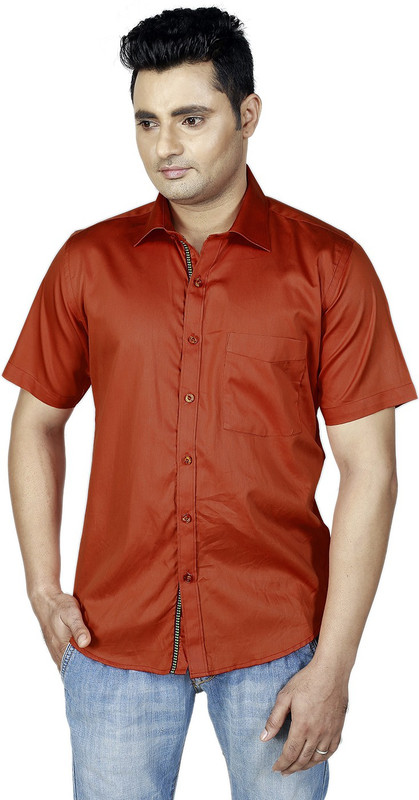 Zeal Men Solid Casual Orange Shirt