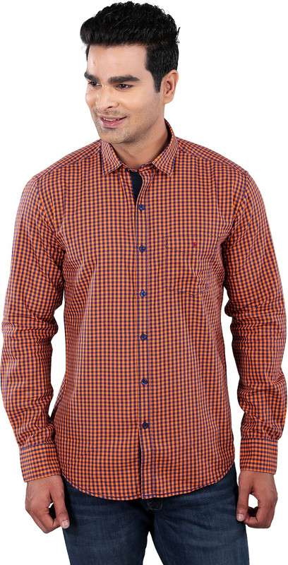 TMG Men Checkered Casual Orange Shirt