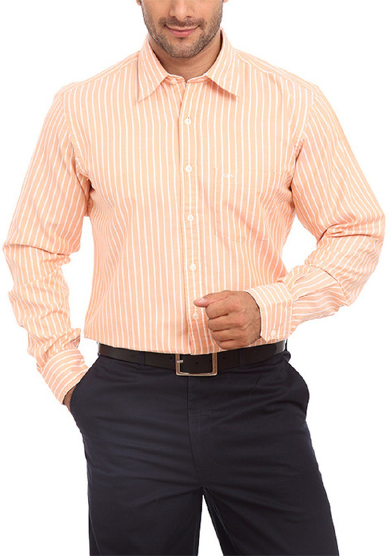 ColorPlus Men Striped Casual Orange Shirt