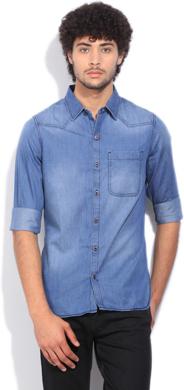 WROGN Men Solid Casual Blue Shirt