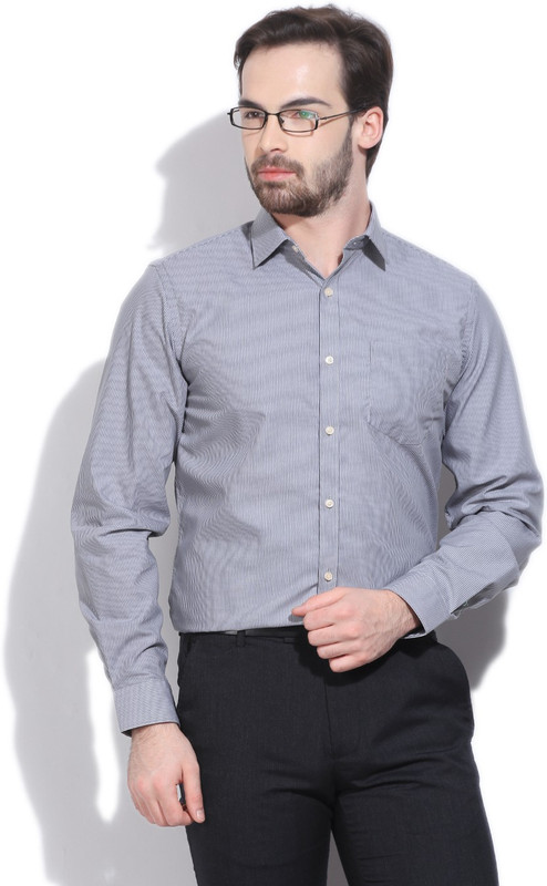 Black Coffee Men Striped Formal Grey Shirt