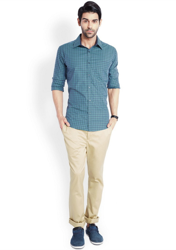 Park Avenue Men Checkered Formal Dark Green Shirt