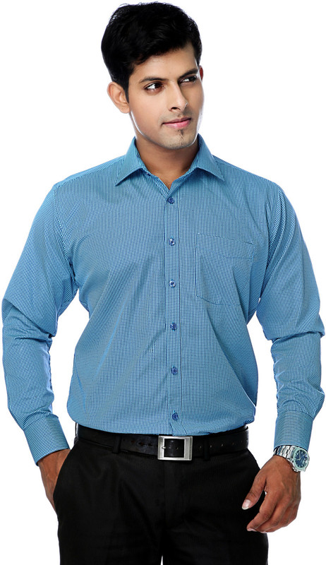 Zeal Men Checkered Formal Light Blue, Dark Blue Shirt