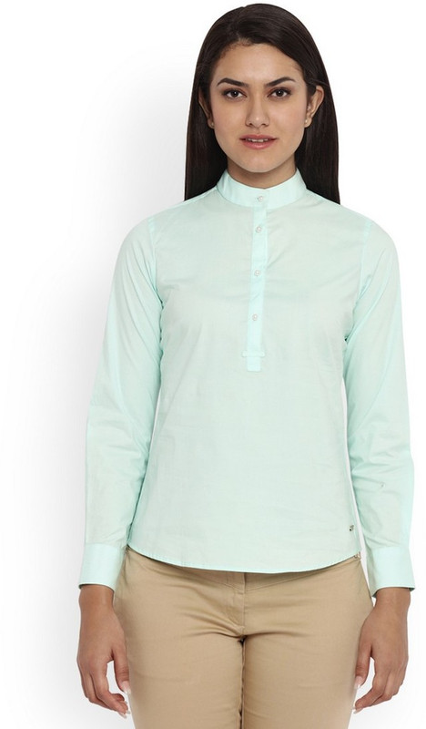 Park Avenue Women Solid Formal Light Green Shirt