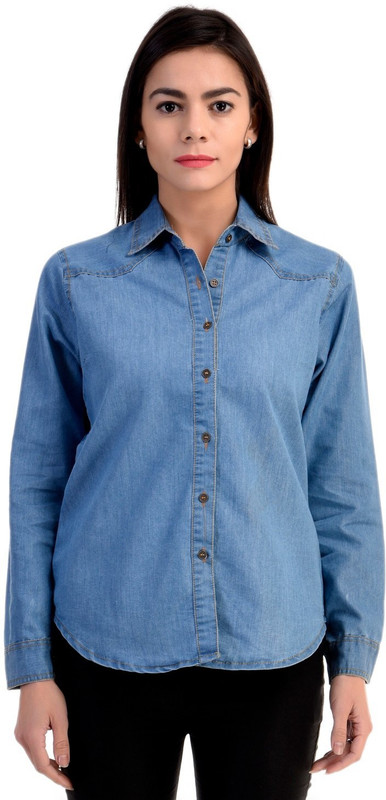 oneOeightdesigns Women Solid Casual Blue Shirt