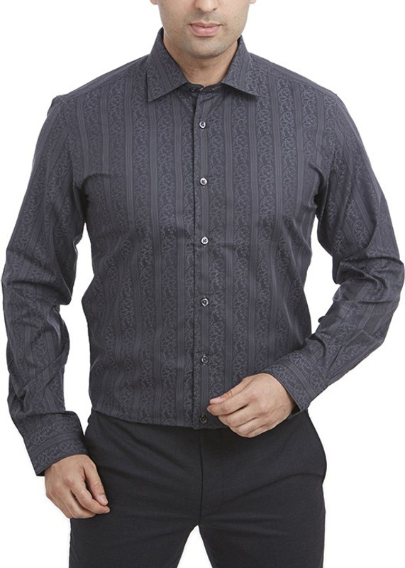 Parx Men Striped Casual Grey Shirt
