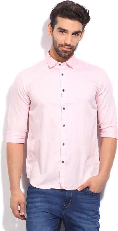 Flying Machine Men Solid Casual Pink Shirt