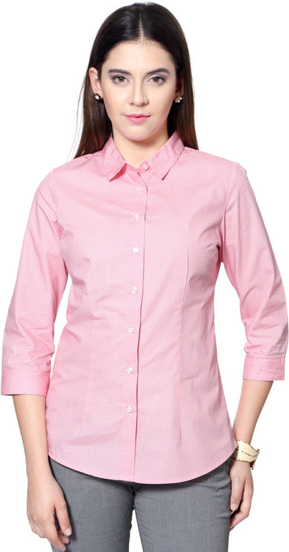 People Women Printed Formal Pink Shirt