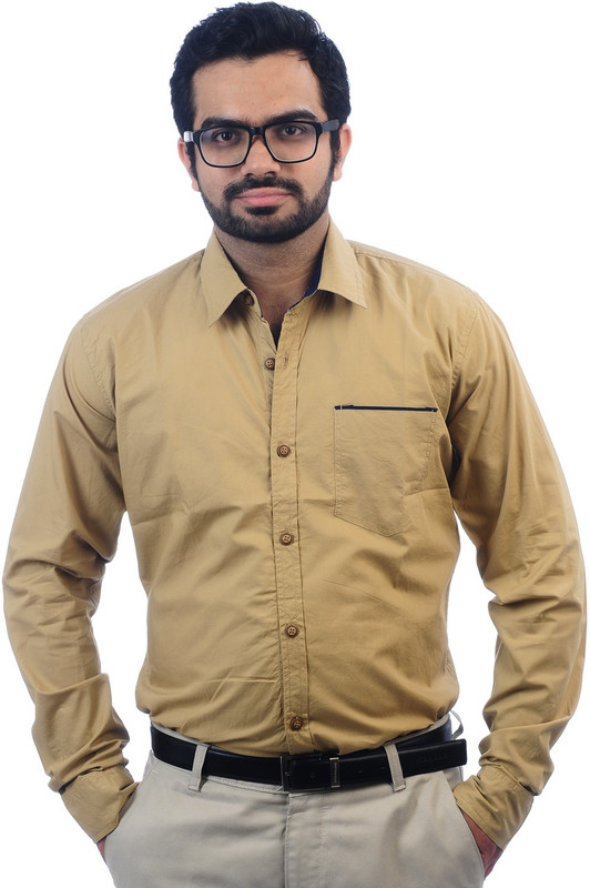 Teevra Men Solid Casual Gold Shirt Teevra Men Solid Casual Gold Shirt