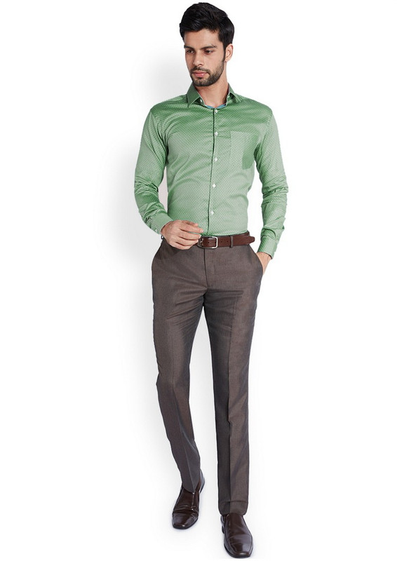 Park Avenue Men Printed Formal Green Shirt