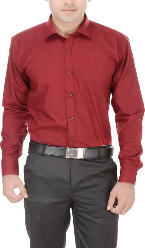 Black Mirror Men Solid Formal Maroon Shirt